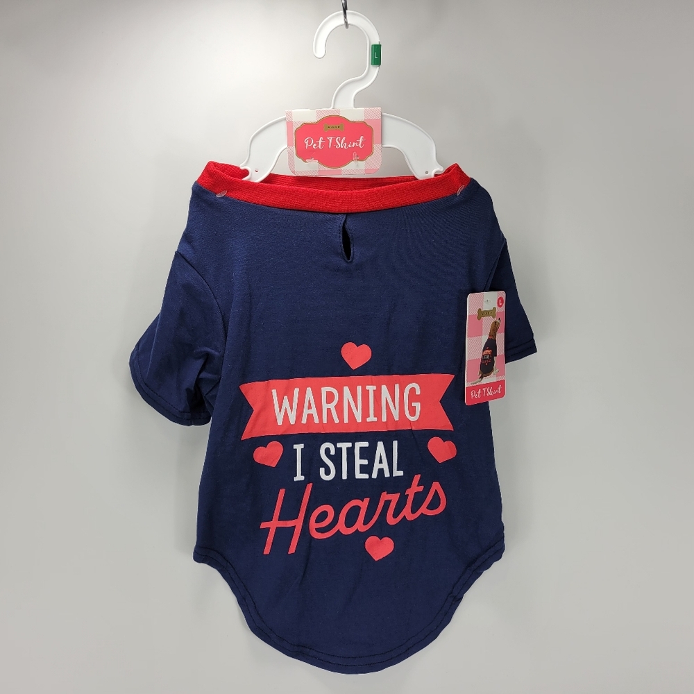 Woof Brand Pet Dog Warning I Steal Hearts Love T Shirt Outfit Costume Large L